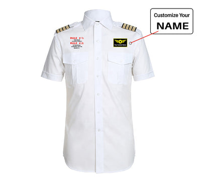 Rule 1 - Pilot is Always Correct aviation design printed on crisp poplin cotton pilot uniform shirt.