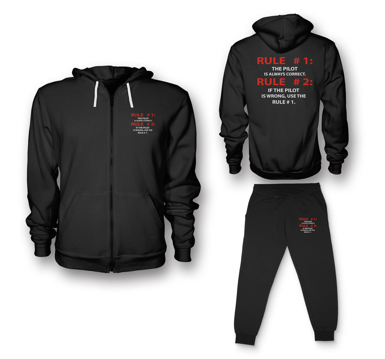 Rule 1 - Pilot is Always Correct Designed Zipped Hoodies & Sweatpants Set