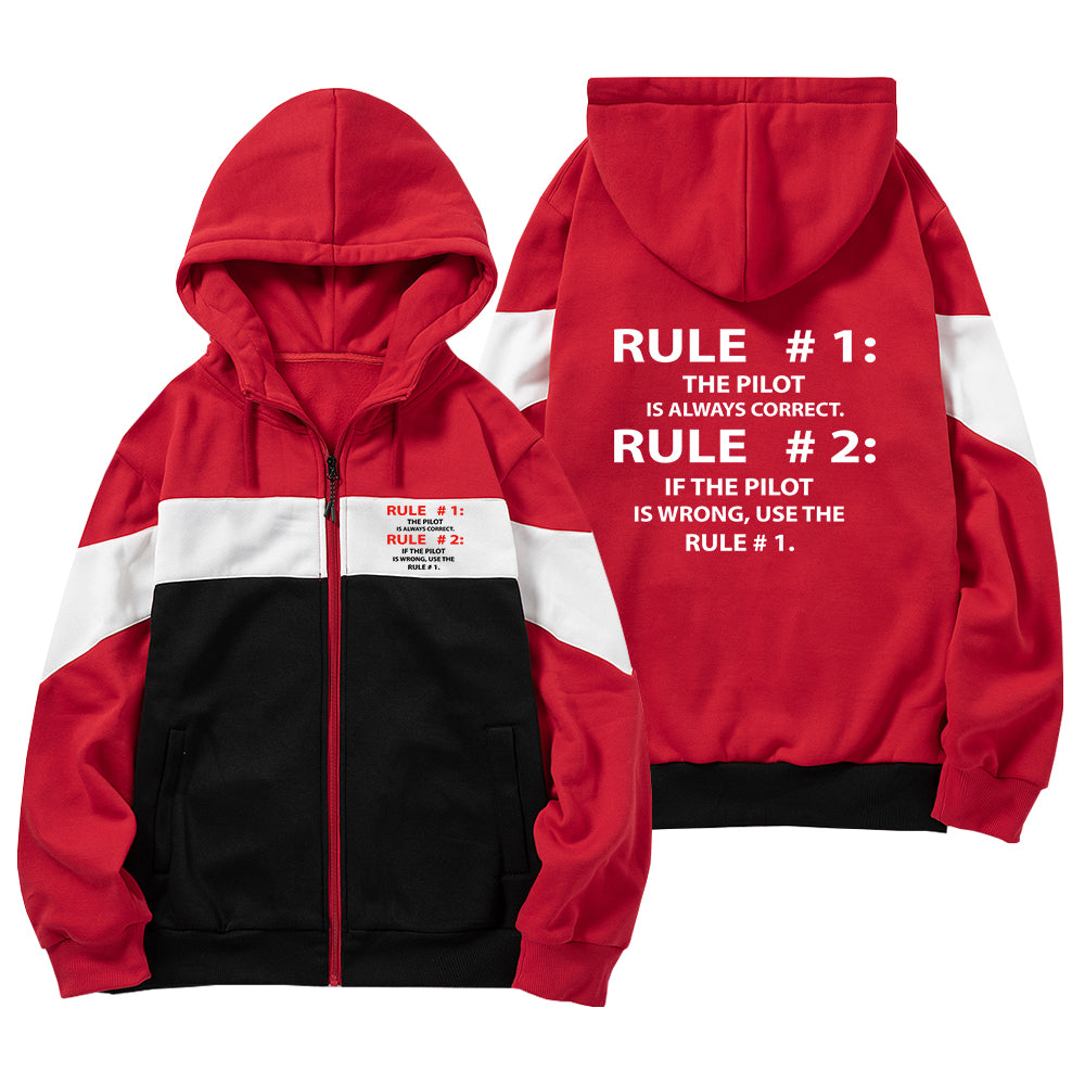 Rule 1 - Pilot is Always Correct Designed Colourful Zipped Hoodies