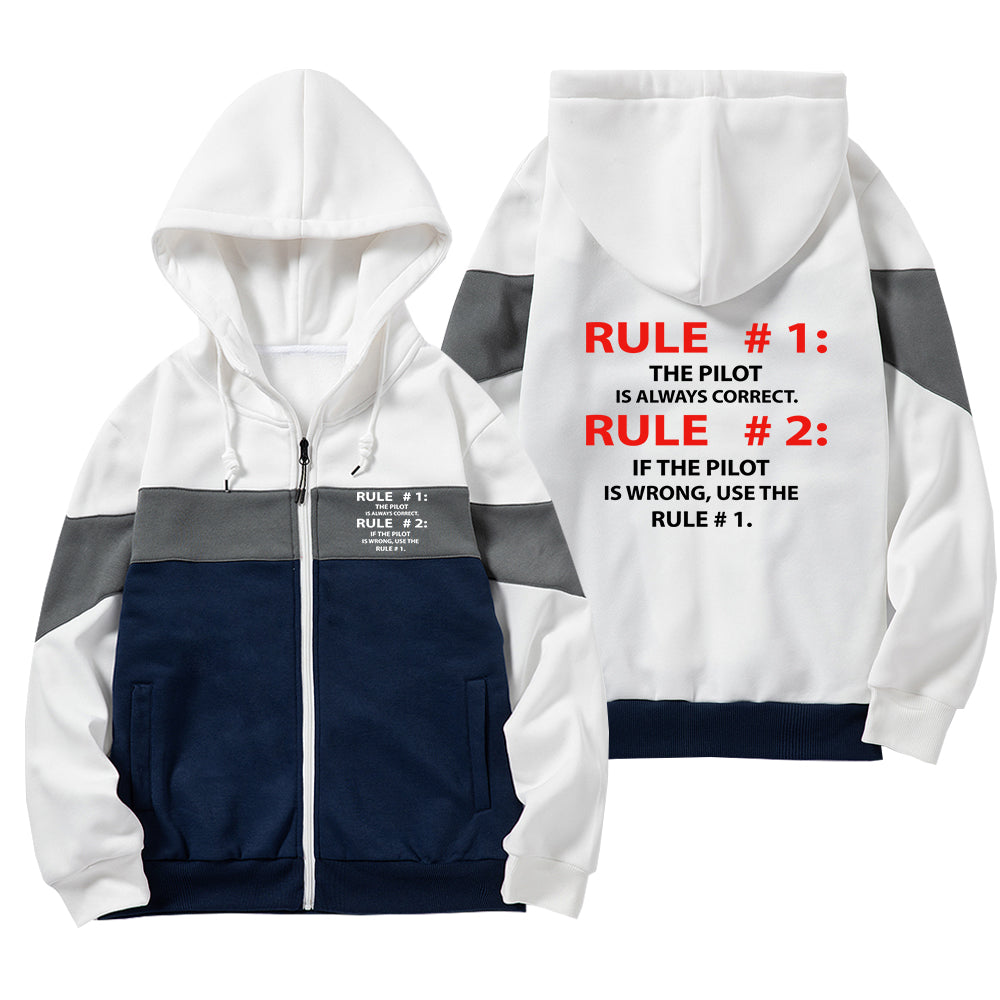 Rule 1 - Pilot is Always Correct Designed Colourful Zipped Hoodies