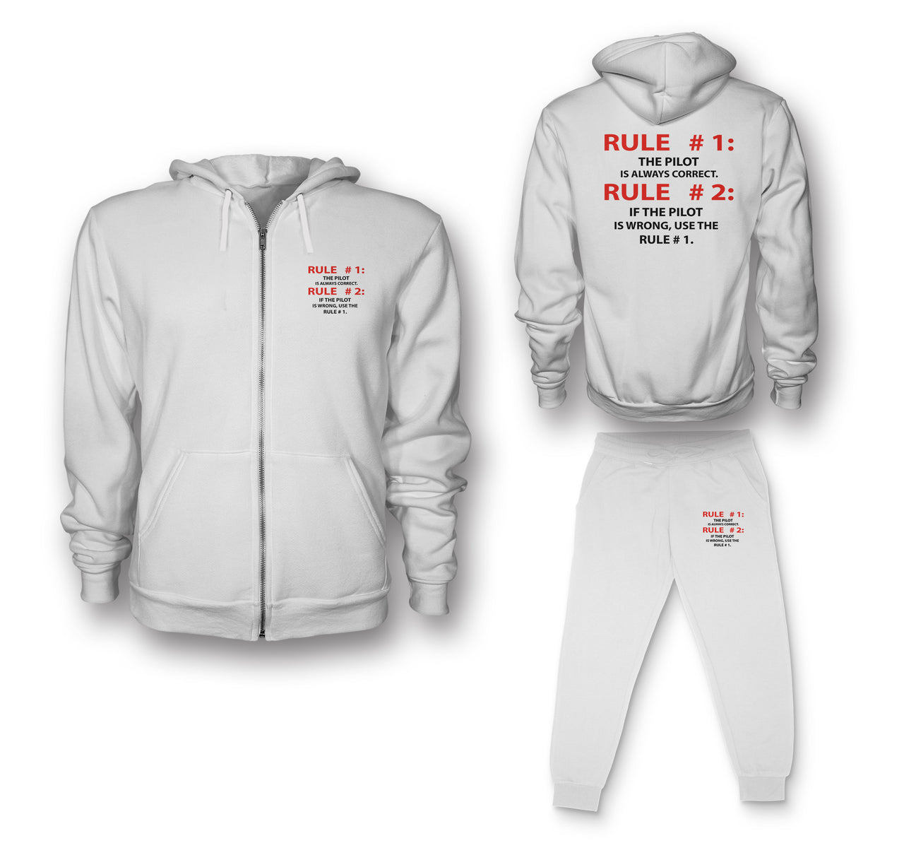 Rule 1 - Pilot is Always Correct Designed Zipped Hoodies & Sweatpants Set