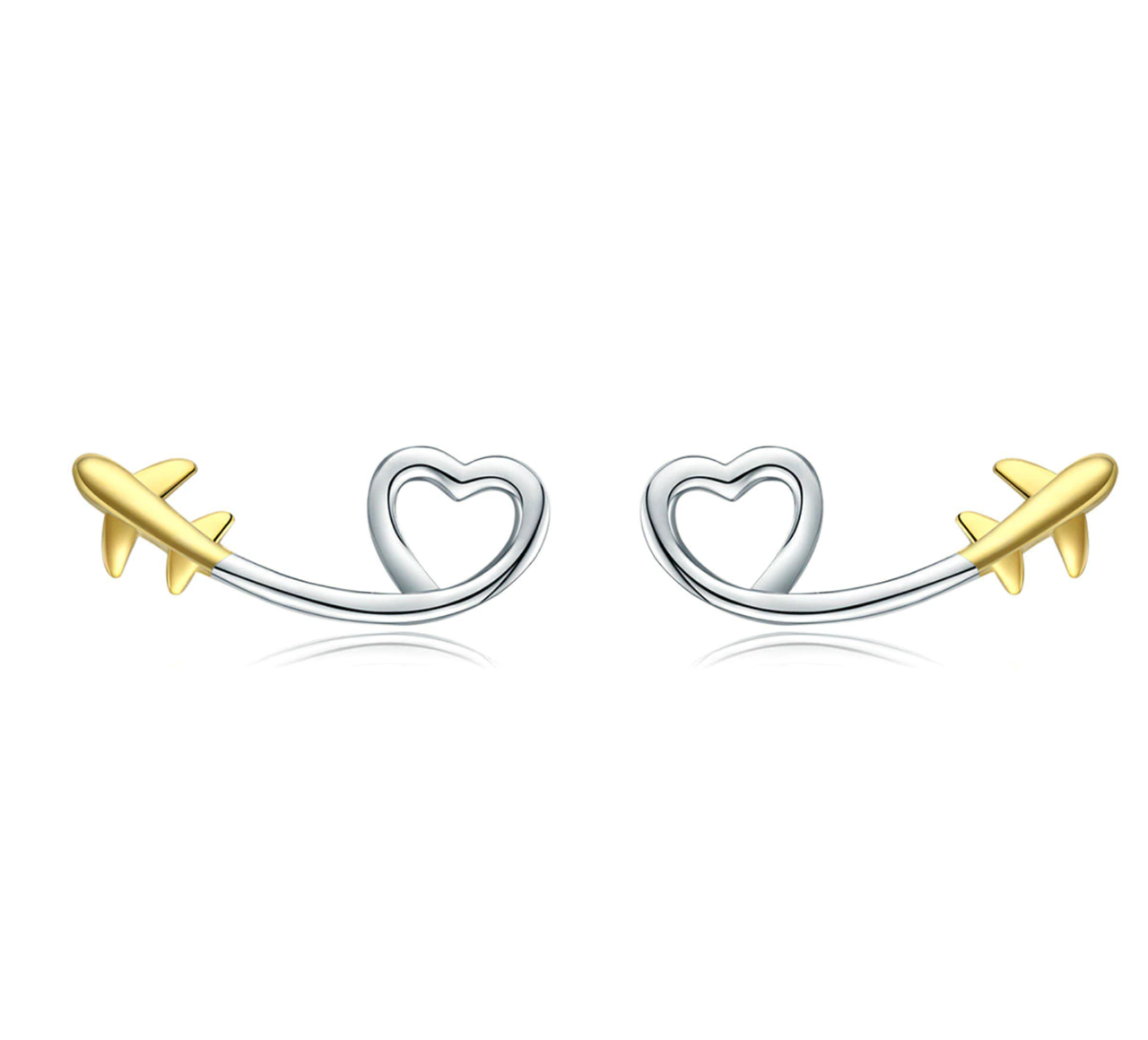 100% 925 Sterling Silver & Gold Airplane Shape Earrings