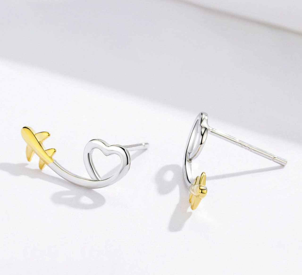 100% 925 Sterling Silver & Gold Airplane Shape Earrings