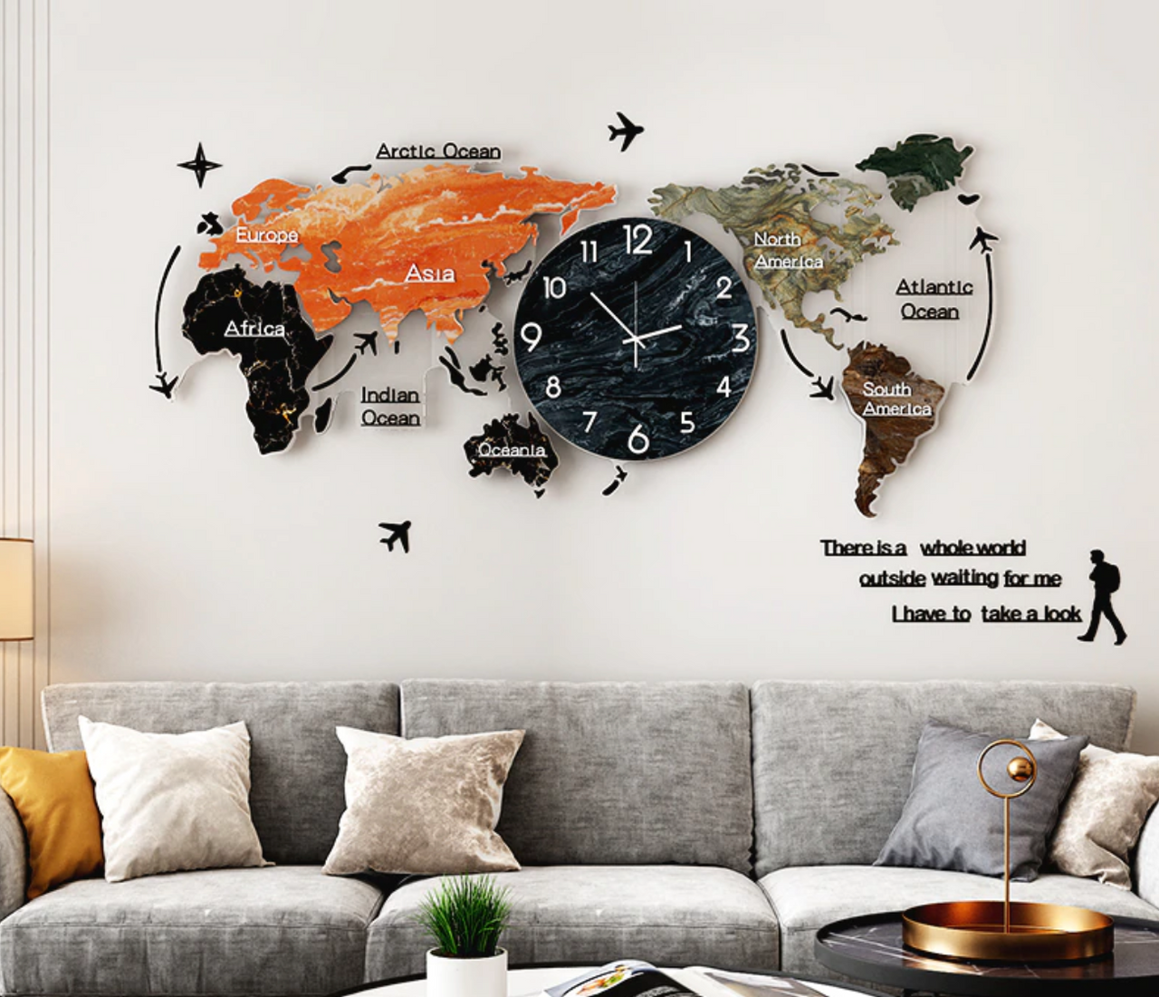 Colourful Acrylic & Decorative World Map Style Wall Clock