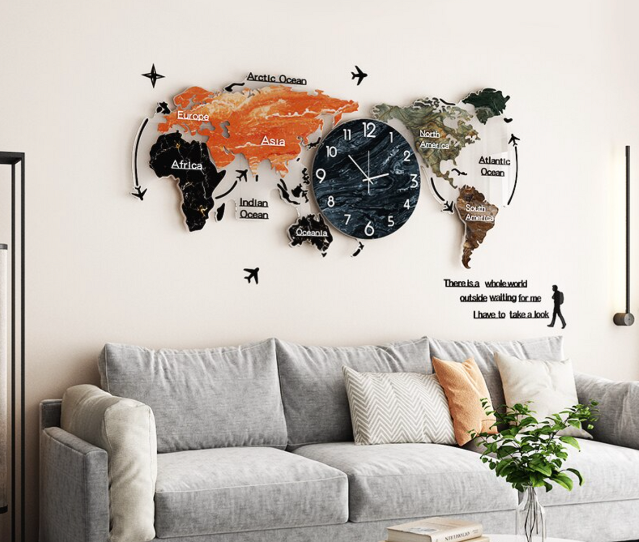 Colourful Acrylic Decorative World Map Style Wall Clock Aviation Shop