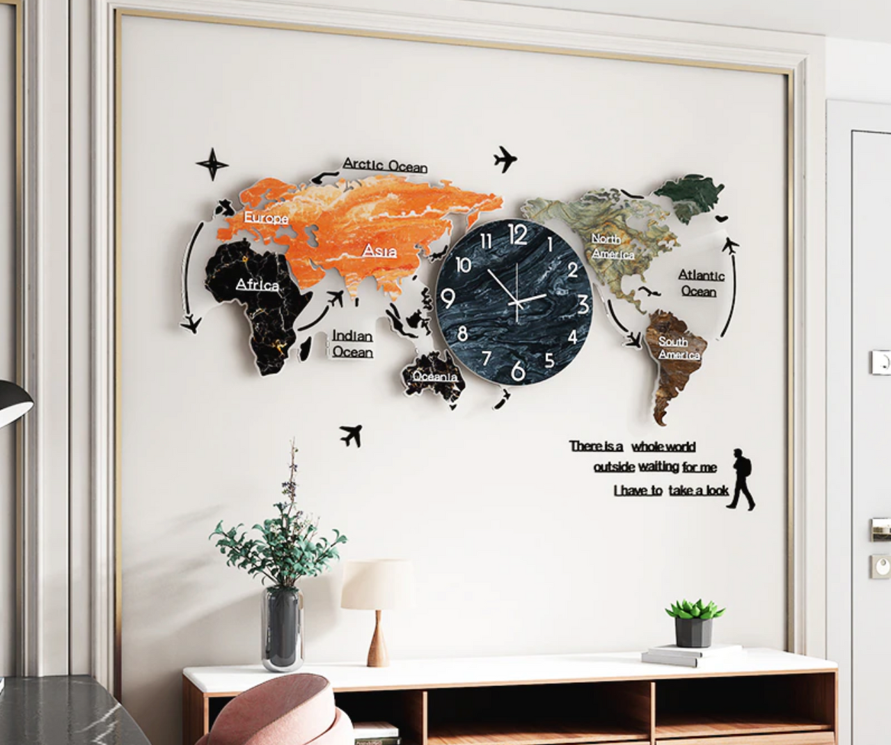Colourful Acrylic & Decorative World Map Style Wall Clock