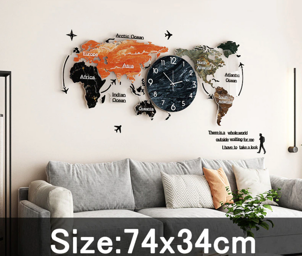 Colourful Acrylic & Decorative World Map Style Wall Clock