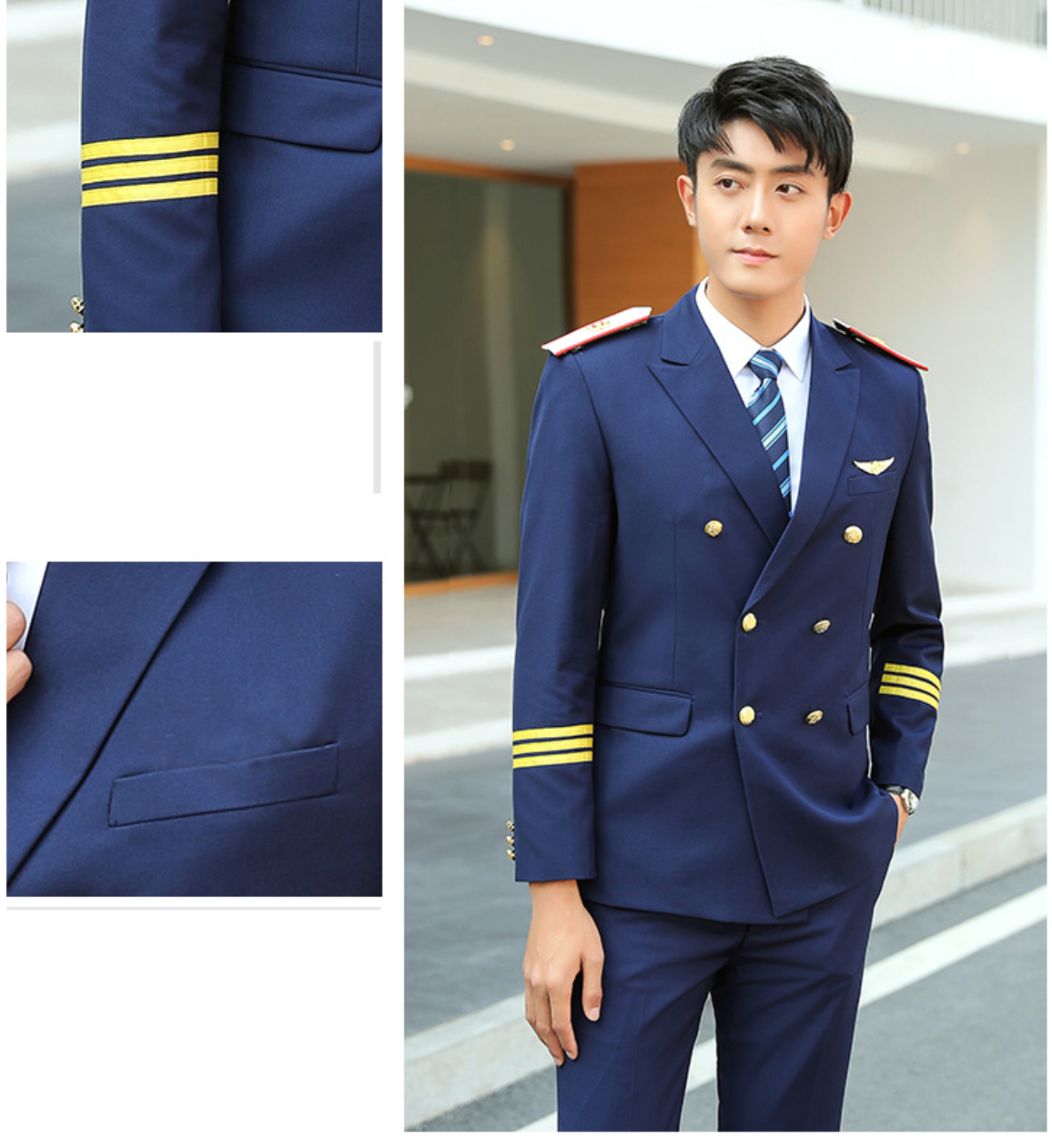 3 LINES Airline Pilot Suit Jackets & Coat with Shoulder Epaulettes