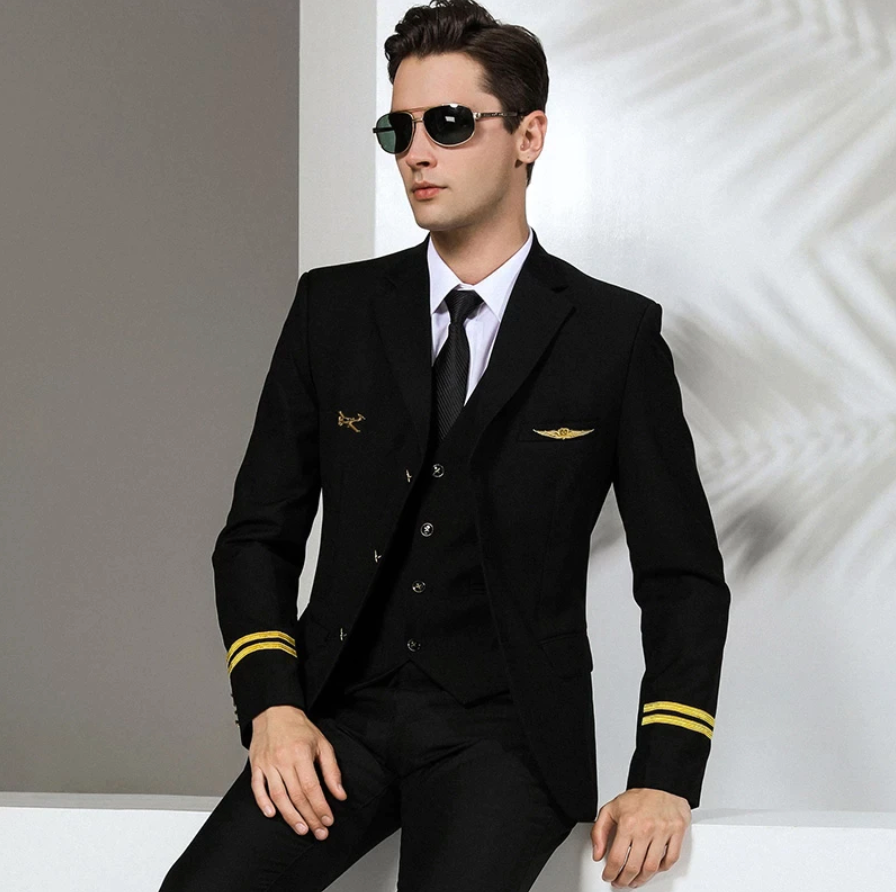"2 LINES" Student & Airline Pilot Suit Jackets & Coat with Shoulder Epaulettes