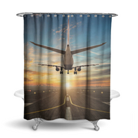 Thumbnail for Airplane over Runway Towards the Sunrise Printed Shower Curtains