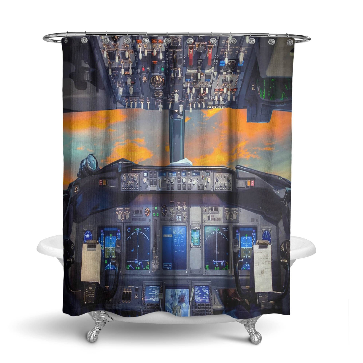 Amazing Boeing 737 Cockpit Printed Shower Curtains