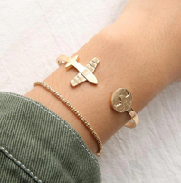 Thumbnail for 2 Pieces Golden Colour Airplane Bracelets