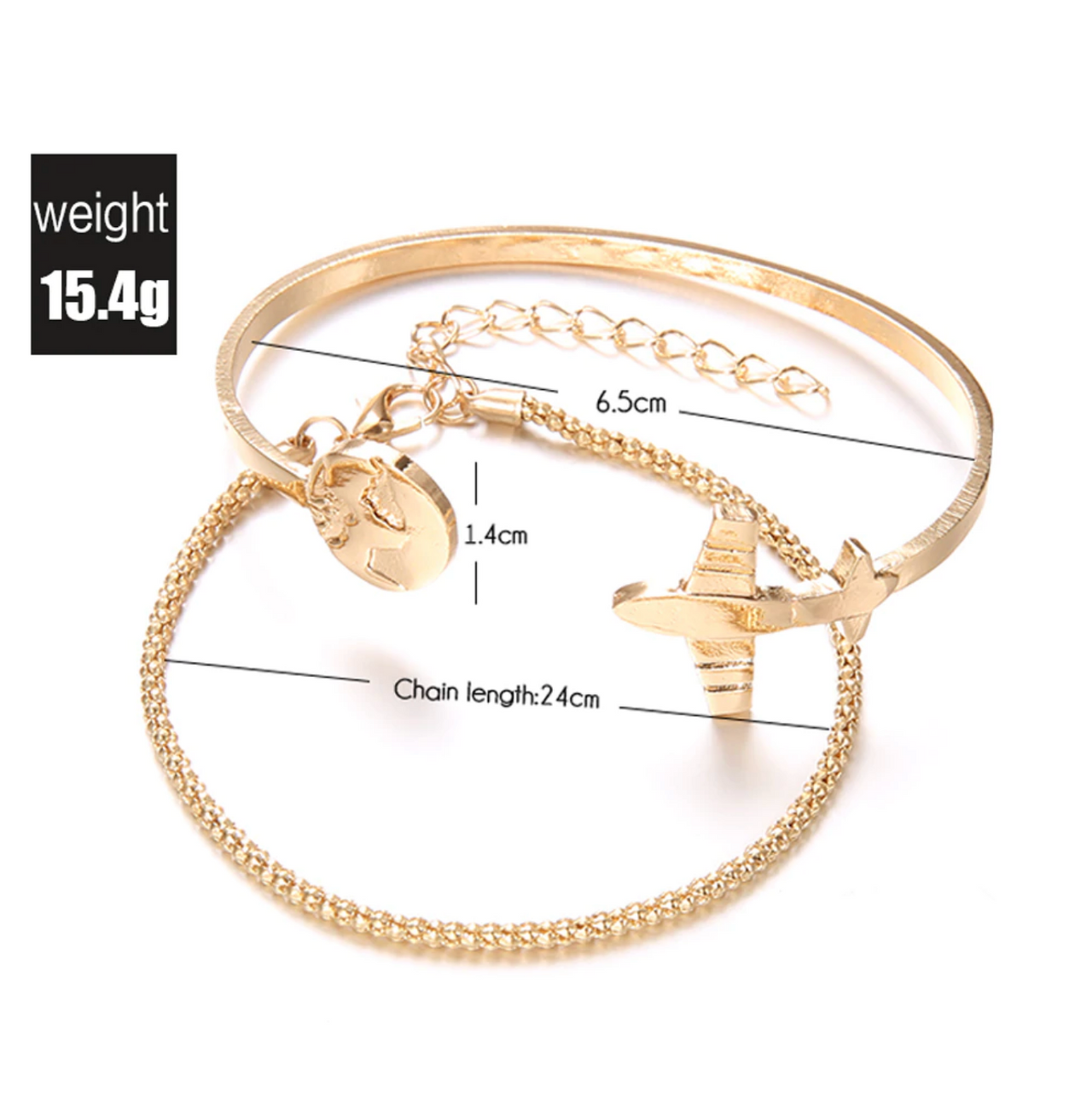 2 Pieces Golden Colour Airplane Bracelets