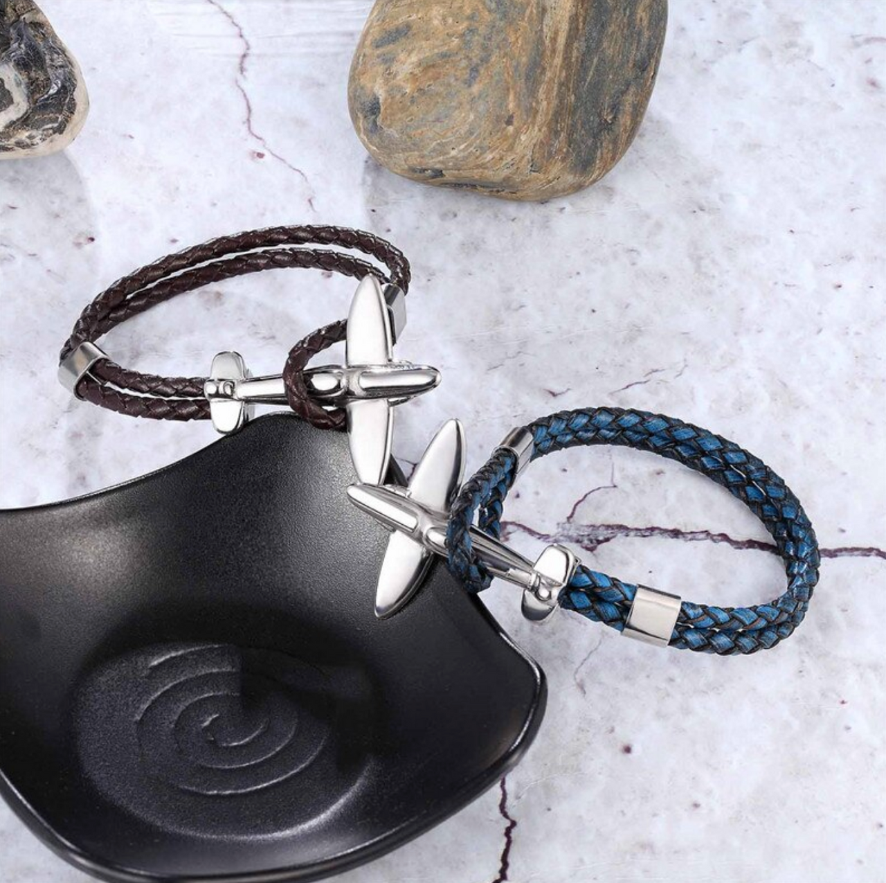 Small Airplane Designed Leather Bracelets