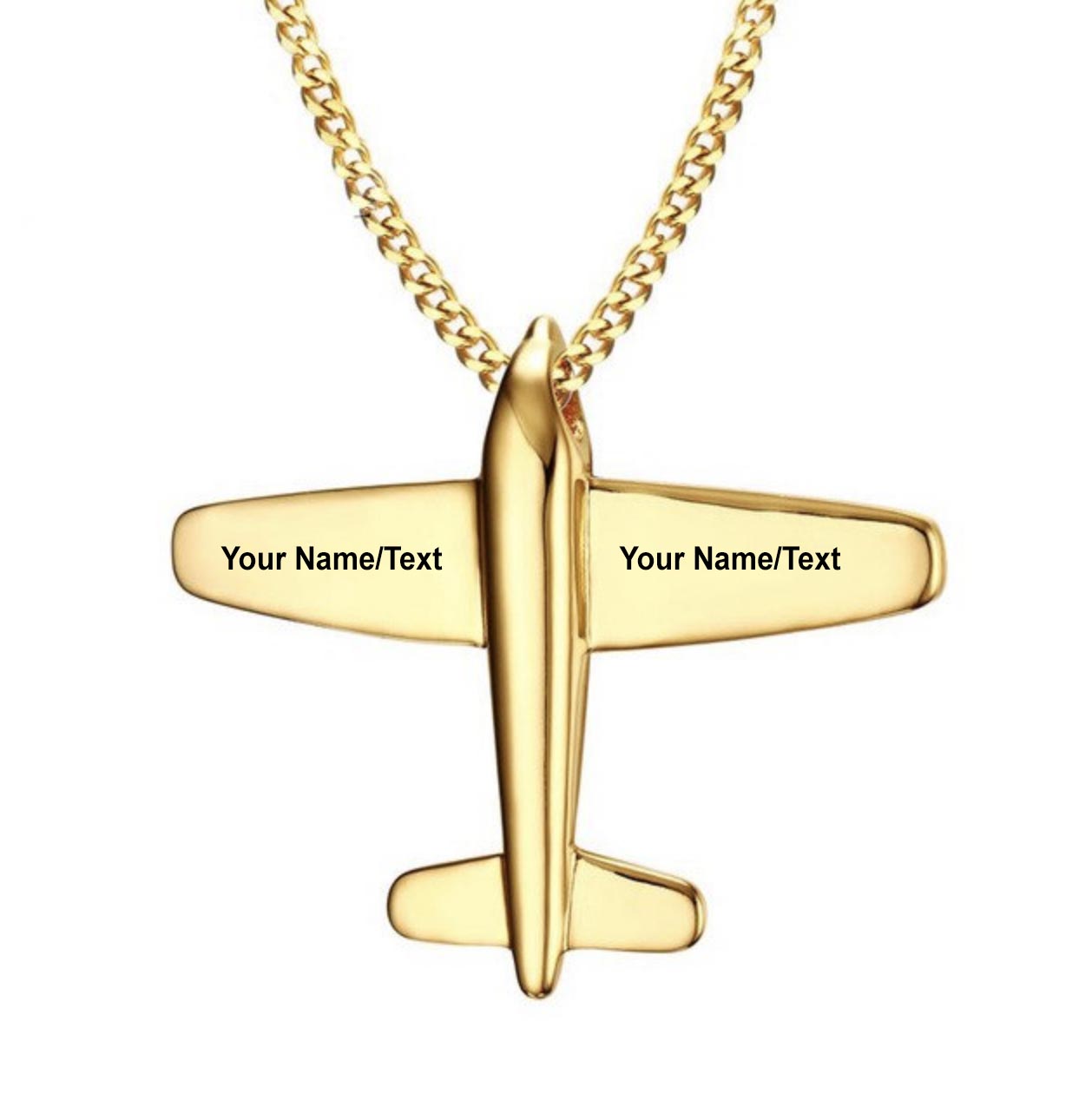Customizable Airplane Shape Gold Colour Stainless Steel Necklace