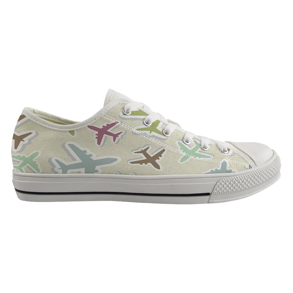 Seamless 3D Airplanes Designed Canvas Shoes (Women)