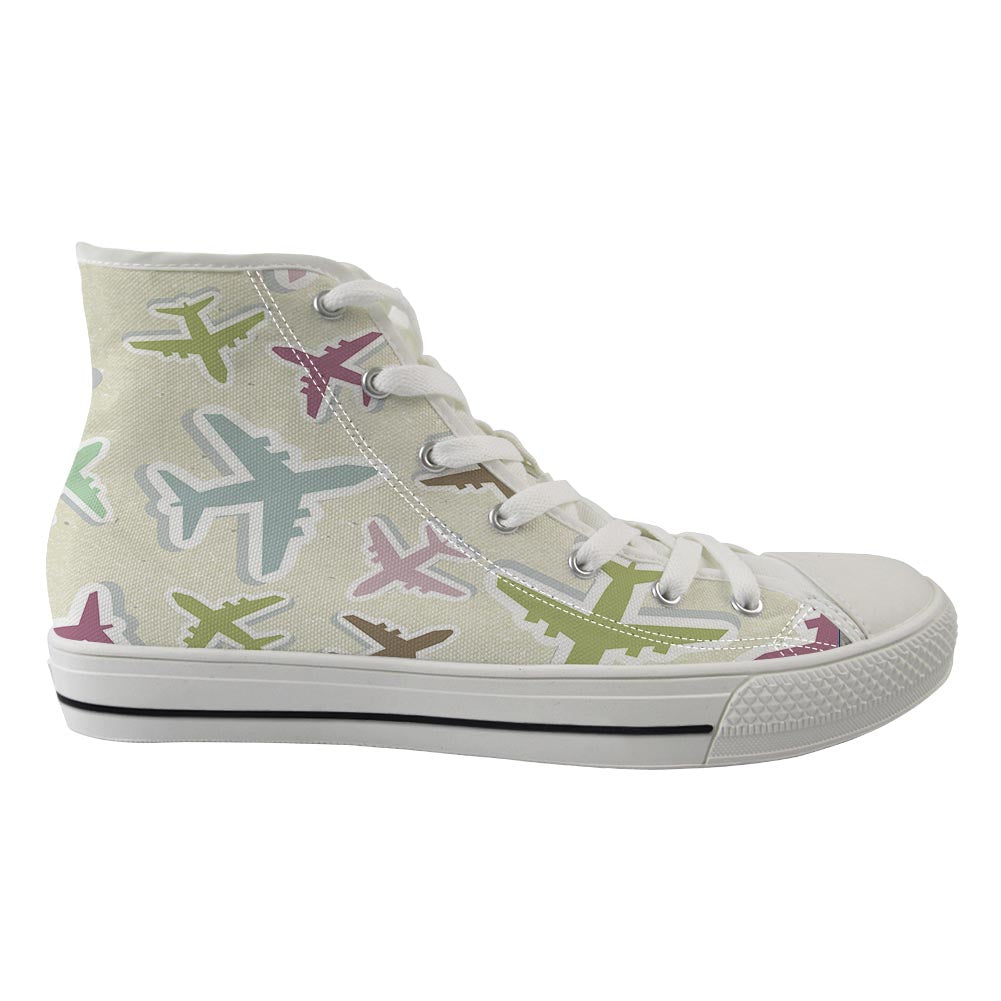 Seamless 3D Airplanes Designed Long Canvas Shoes (Women)