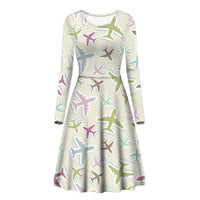 Thumbnail for Seamless 3D Airplanes Designed Long Sleeve Women Midi Dress