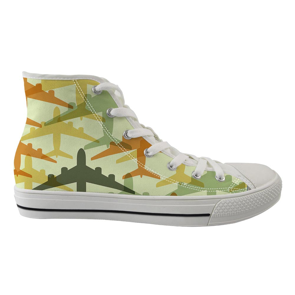 Seamless Colourful Airplanes Designed Long Canvas Shoes (Women)
