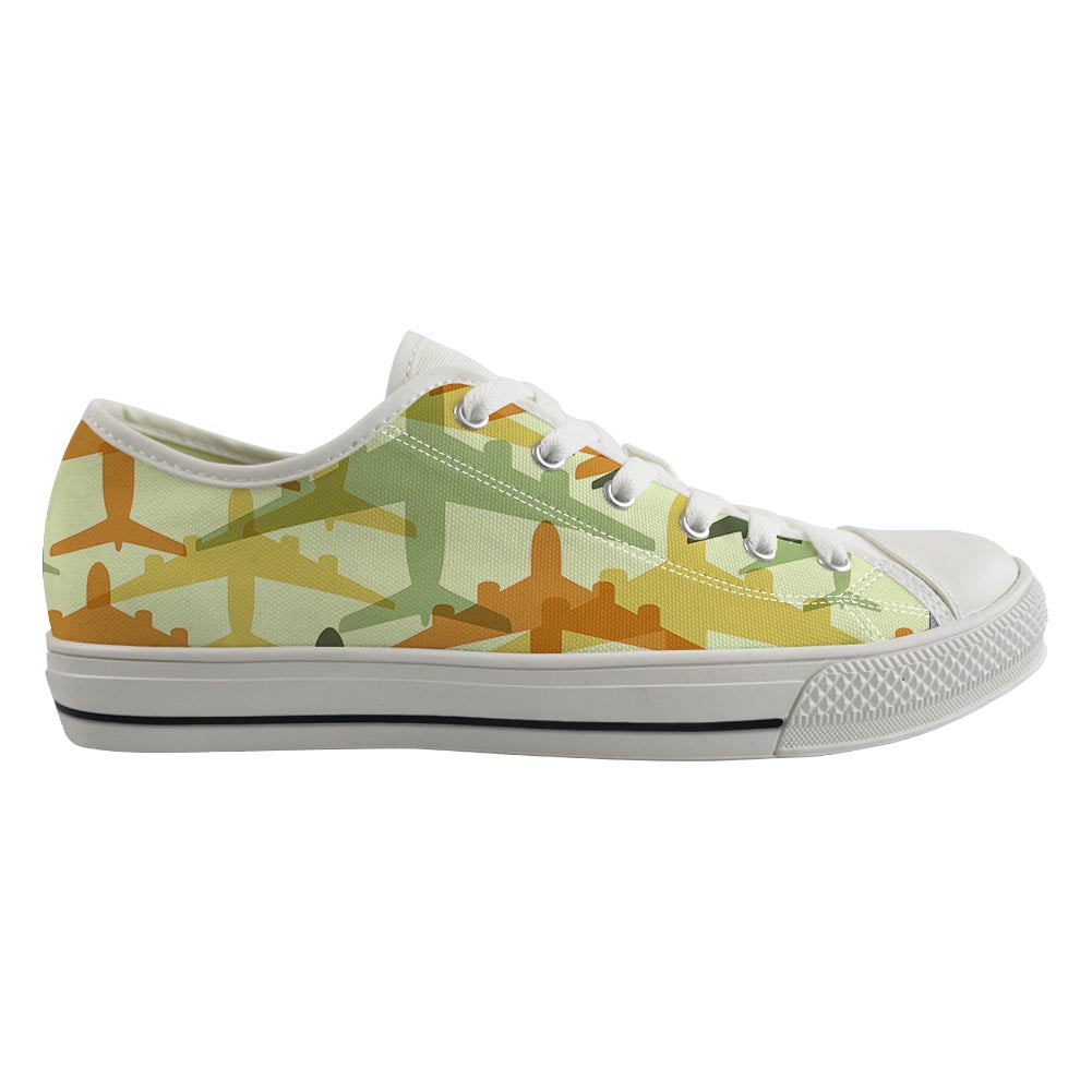 Seamless Colourful Airplanes Designed Canvas Shoes (Women)