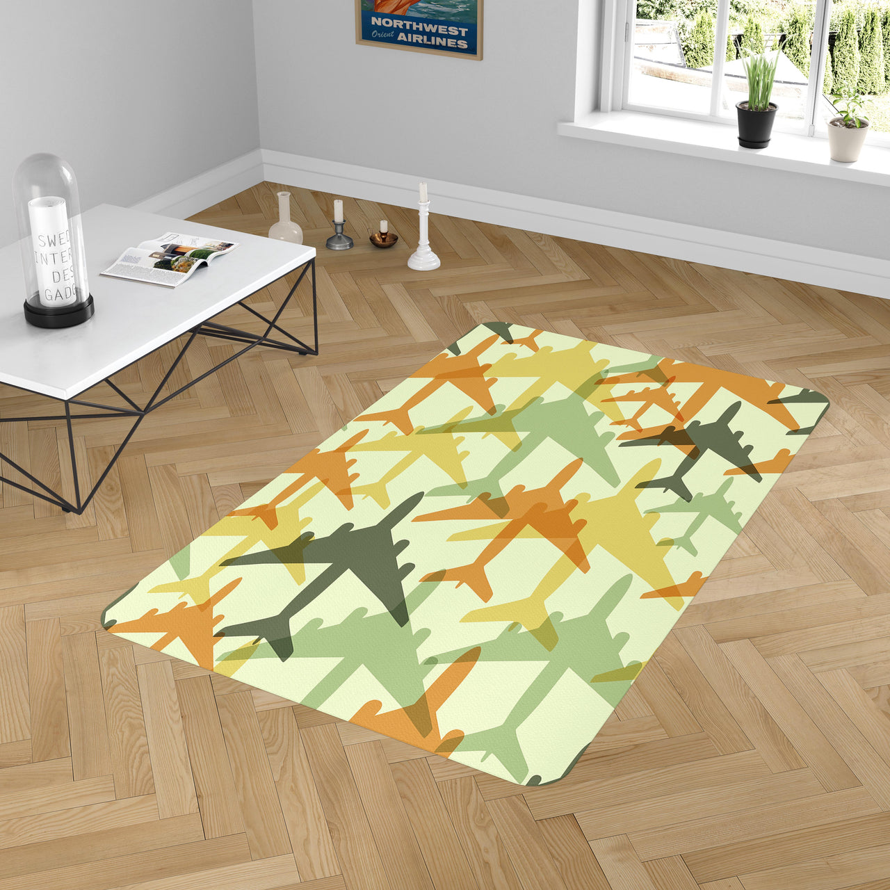 Seamless Colourful Airplanes Designed Carpet & Floor Mats