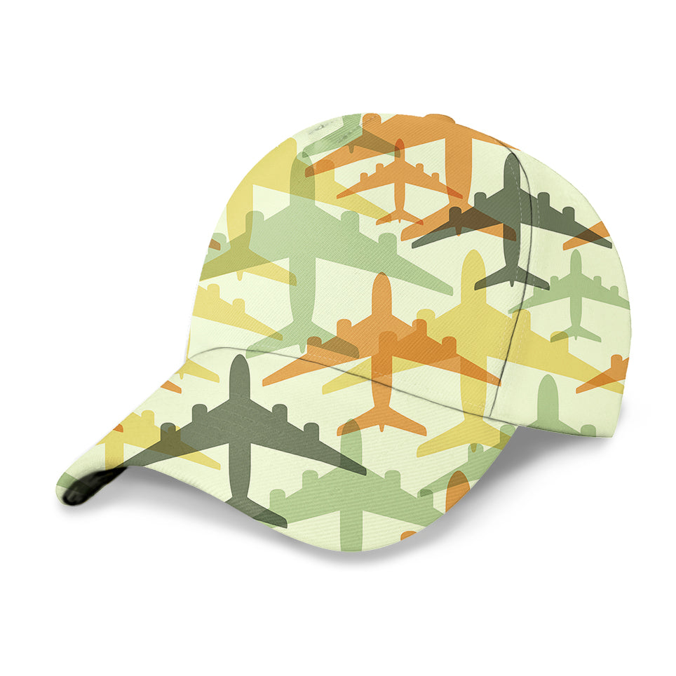 Seamless Colourful Airplanes Designed 3D Peaked Cap
