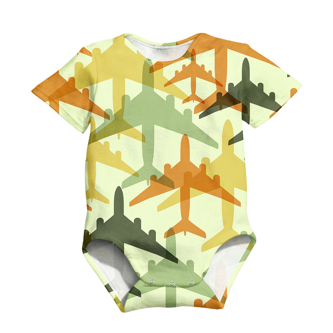 Seamless Colourful Airplanes Designed 3D Baby Bodysuits
