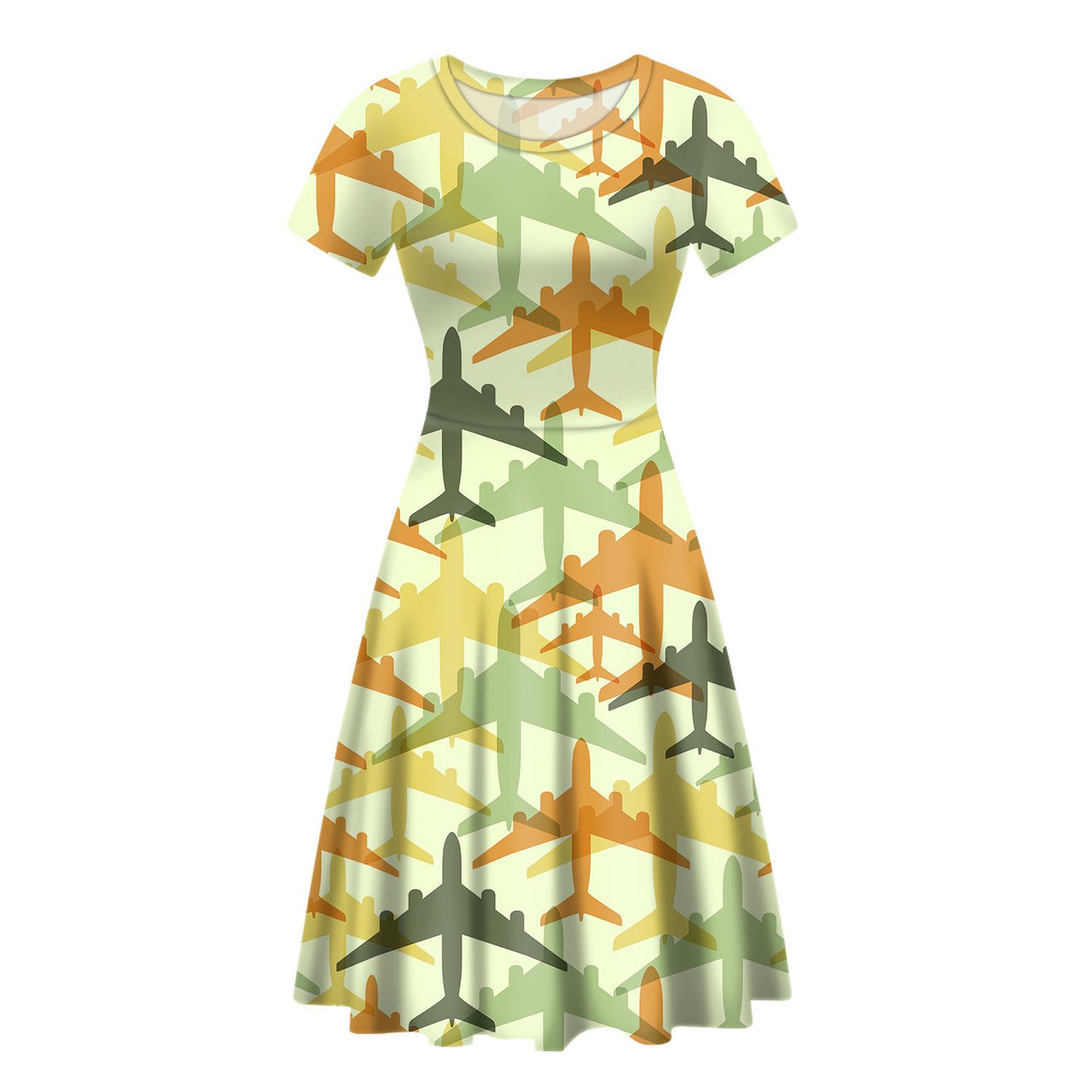 Seamless Colourful Airplanes Designed Women Midi Dress