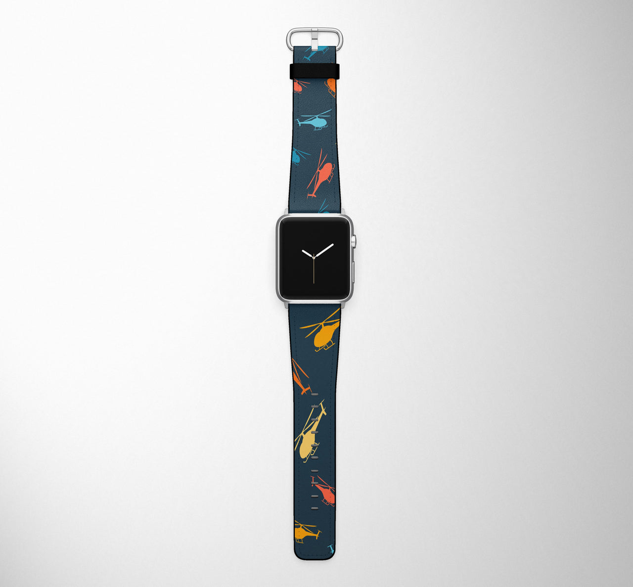 Seamless Colourful Helicopters Designed Leather Apple Watch Straps