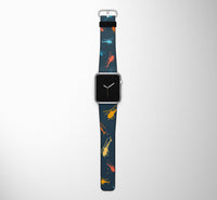 Thumbnail for Seamless Colourful Helicopters Designed Leather Apple Watch Straps