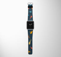 Thumbnail for Seamless Colourful Helicopters Designed Leather Apple Watch Straps