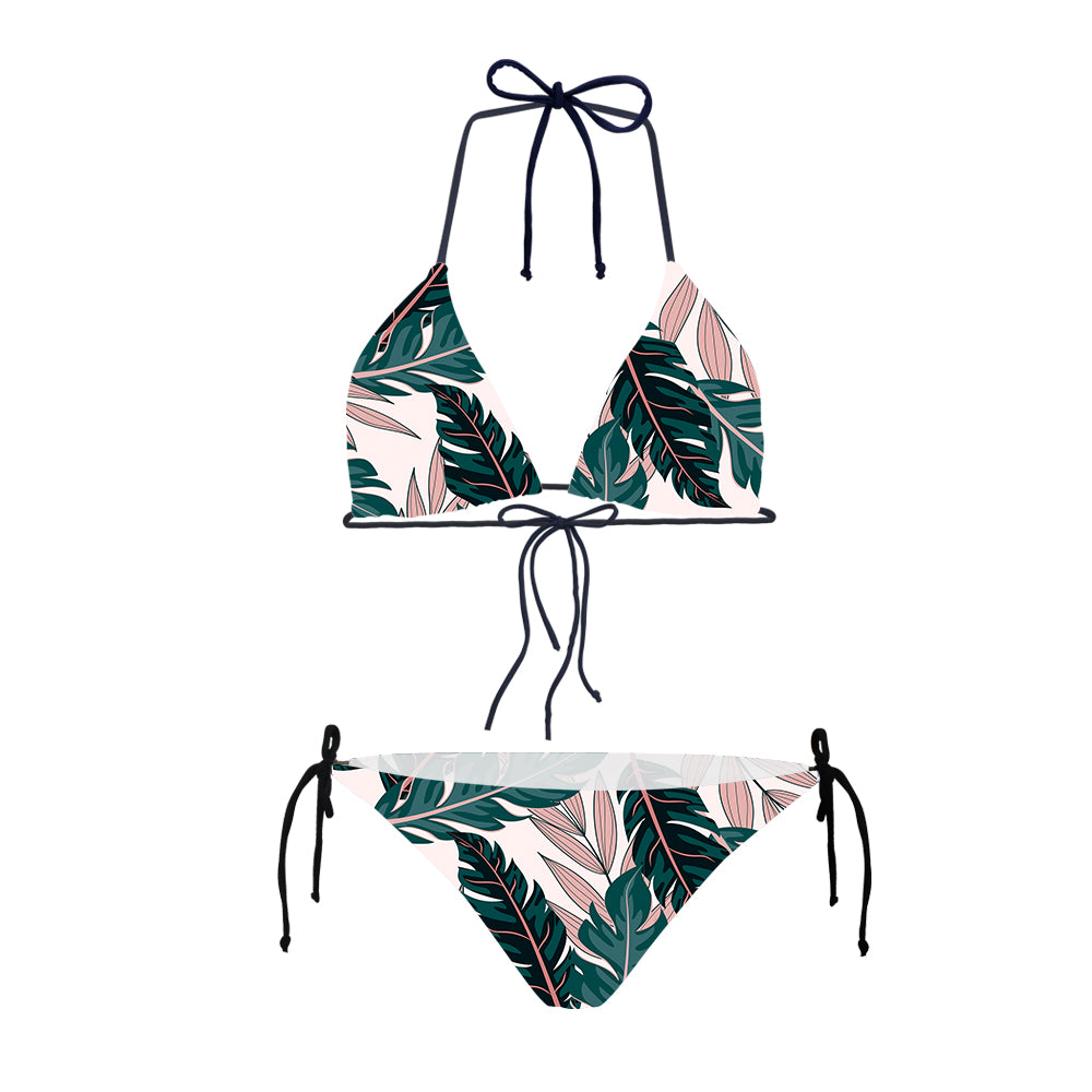 Seamless Palm Leafs Designed Triangle Bikini