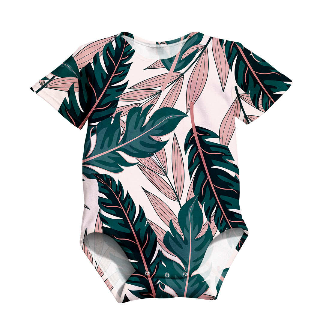 Seamless Palm Leafs Designed 3D Baby Bodysuits