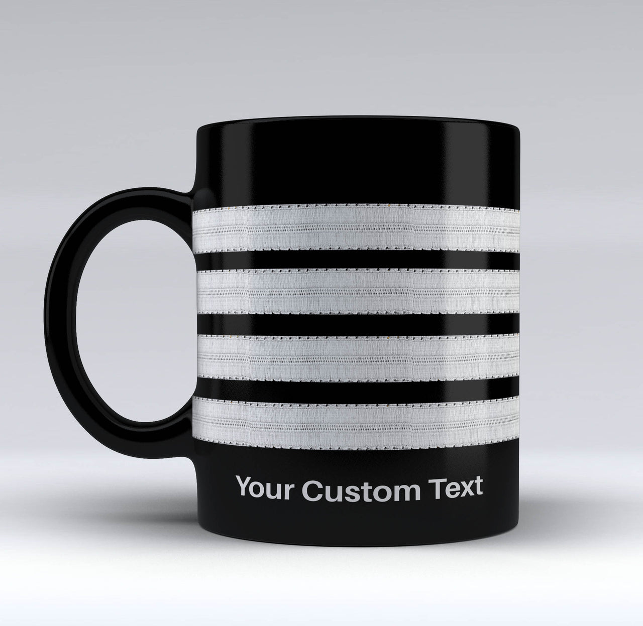 Name & Silver Pilot Epaulettes (4,3,2 Lines) Black Mugs