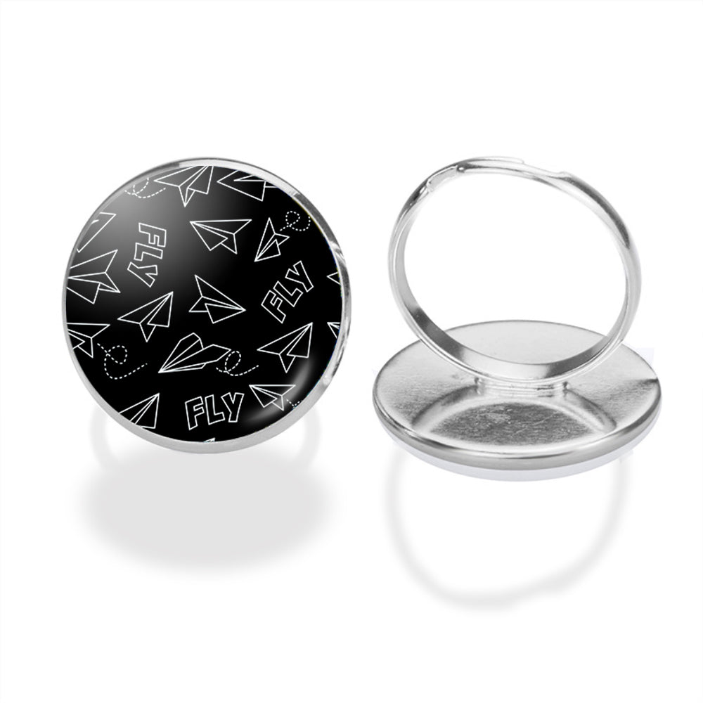 Paper Airplane & Fly Black Designed Rings