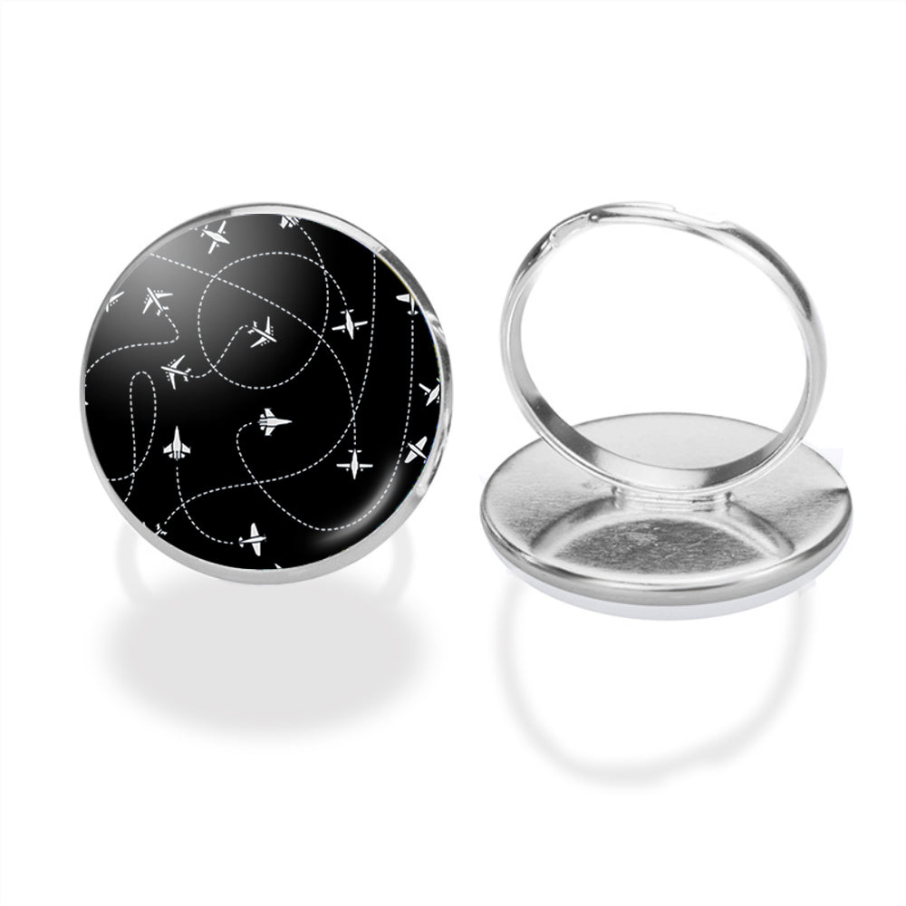 Travel The World By Plane (Black) Designed Rings