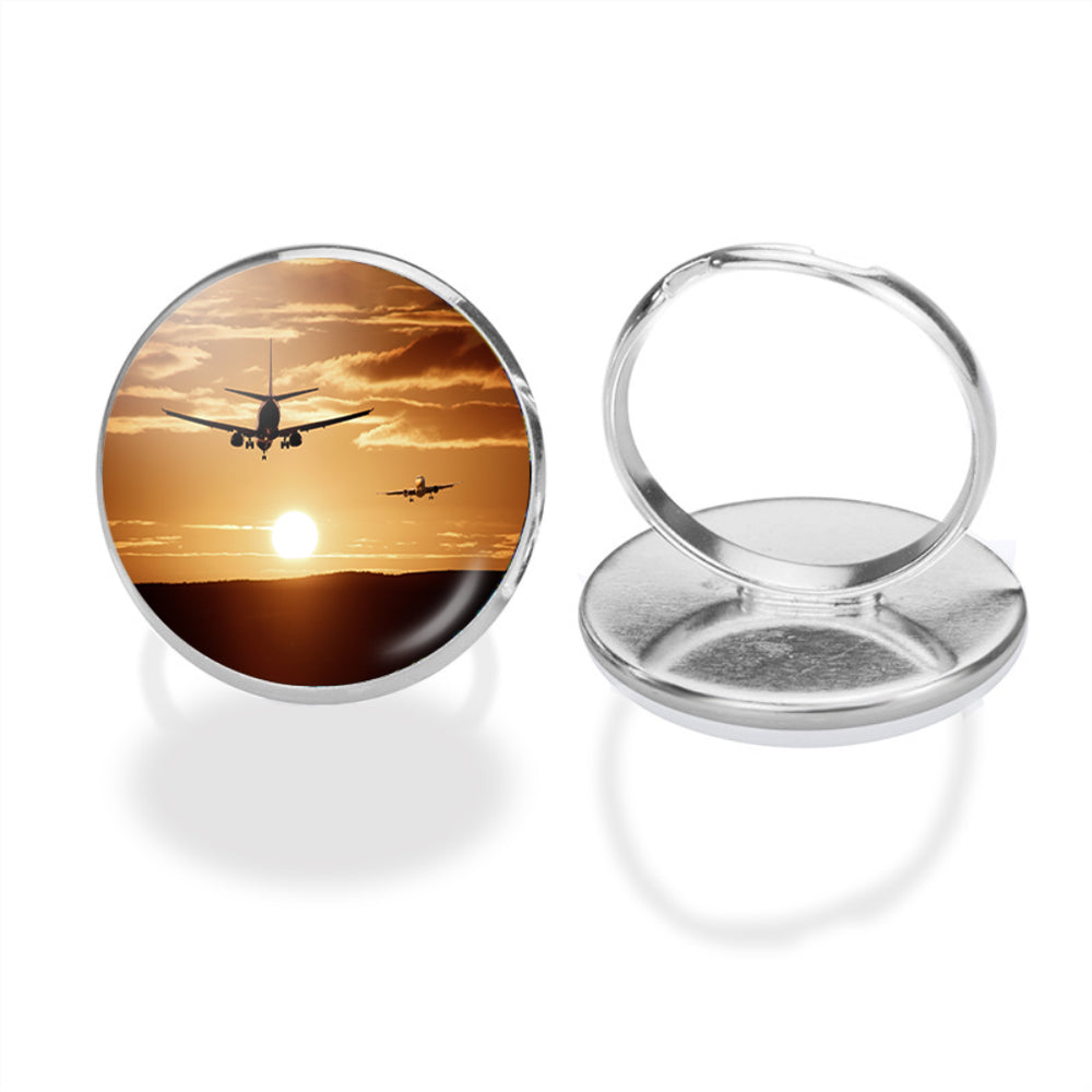 Two Aeroplanes During Sunset Designed Rings