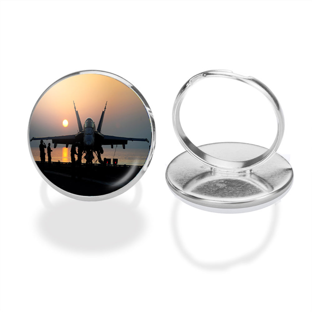 Military Jet During Sunset Designed Rings