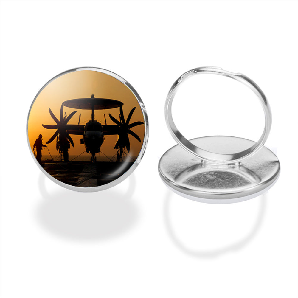 Military Plane at Sunset Designed Rings