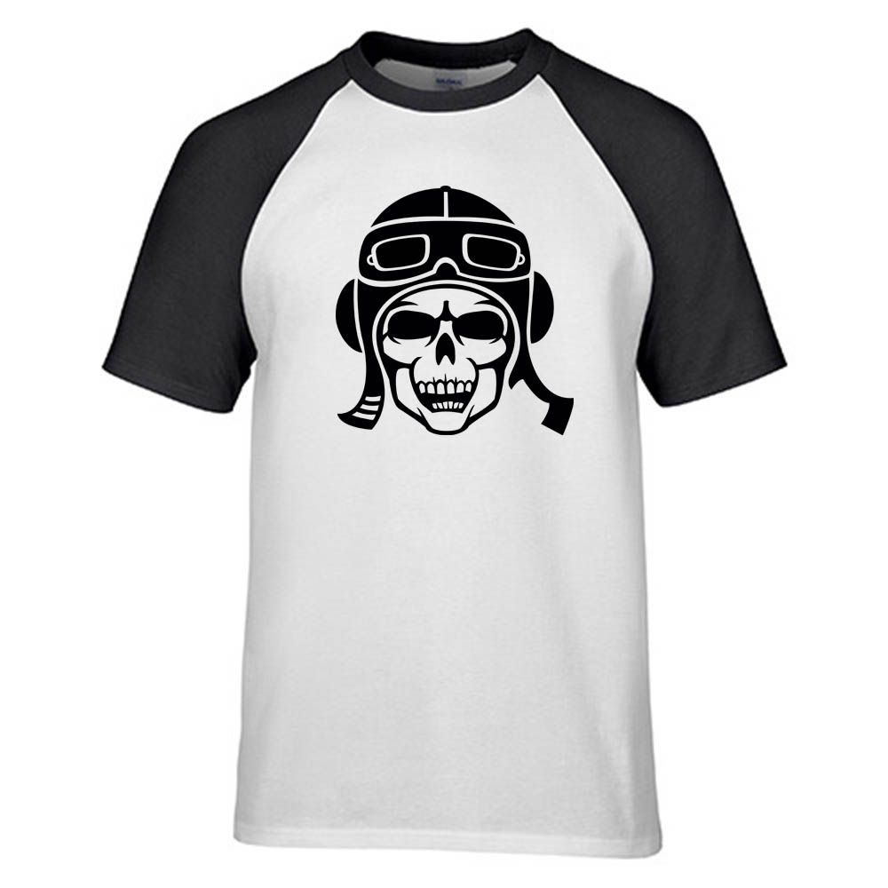 Skeleton Pilot Silhouette Designed Raglan T-Shirts