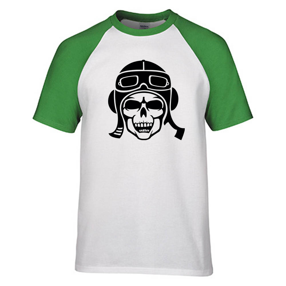 Skeleton Pilot Silhouette Designed Raglan T-Shirts