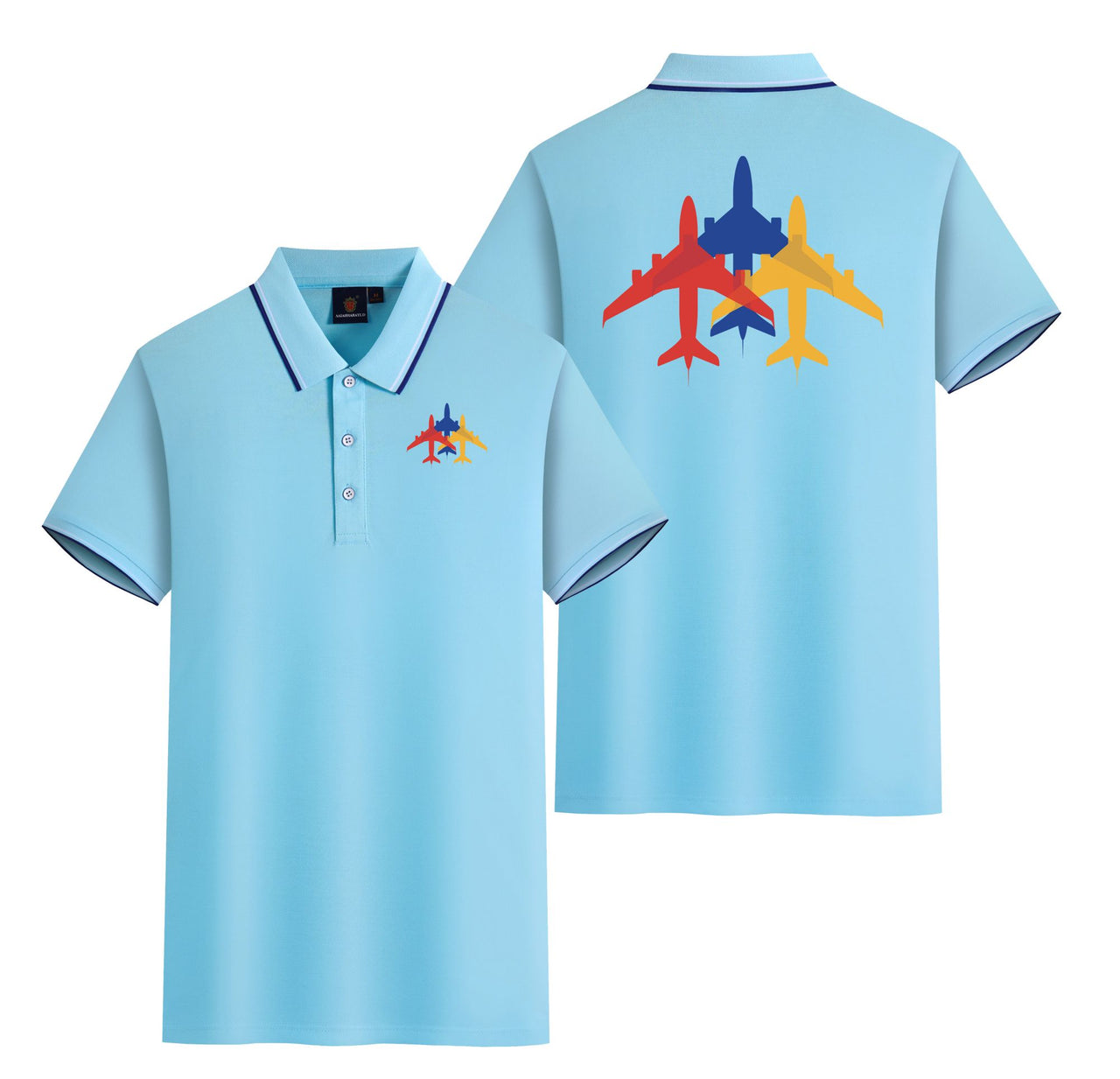 Colourful 3 Airplanes Designed Stylish Polo T-Shirts (Double-Side)