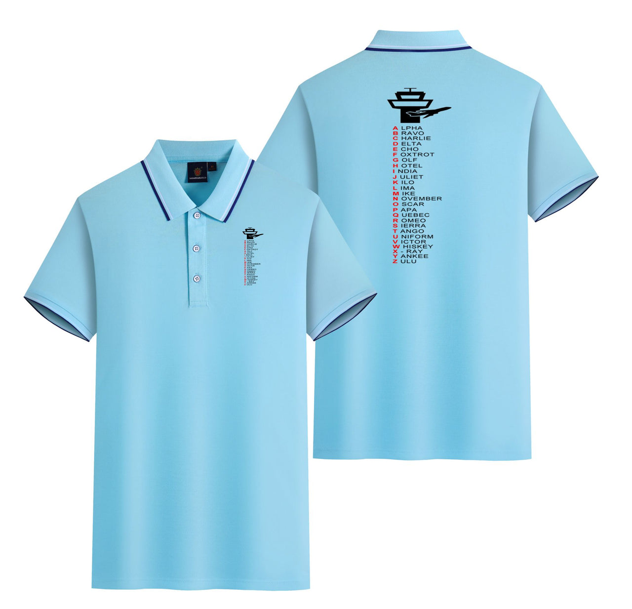 Aviation Alphabet Designed Stylish Polo T-Shirts (Double-Side)