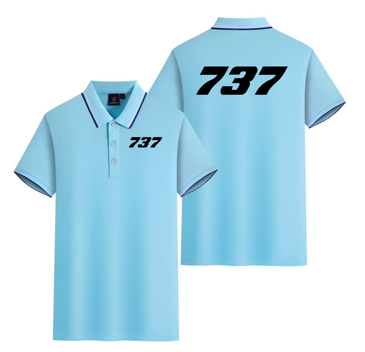 737 Flat Text Designed Stylish Polo T-Shirts (Double-Side)