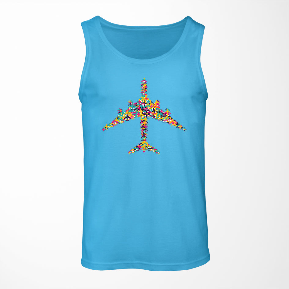 Colourful Airplane Designed Tank Tops