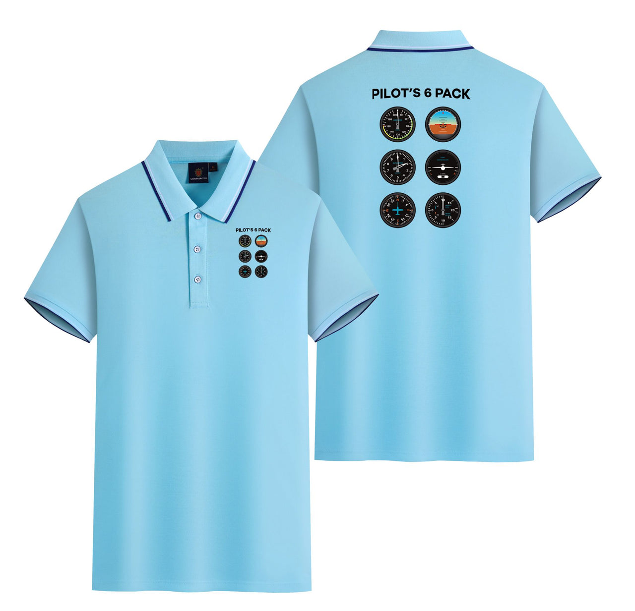 Pilot's 6 Pack Designed Stylish Polo T-Shirts (Double-Side)