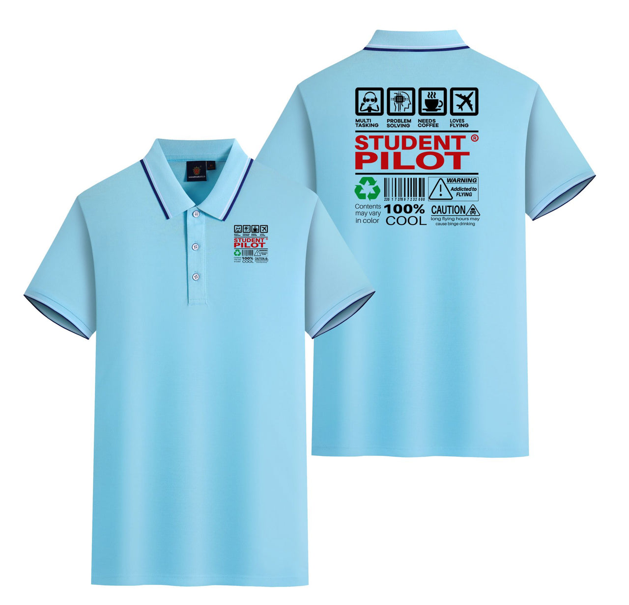 Student Pilot Label Designed Stylish Polo T-Shirts (Double-Side)