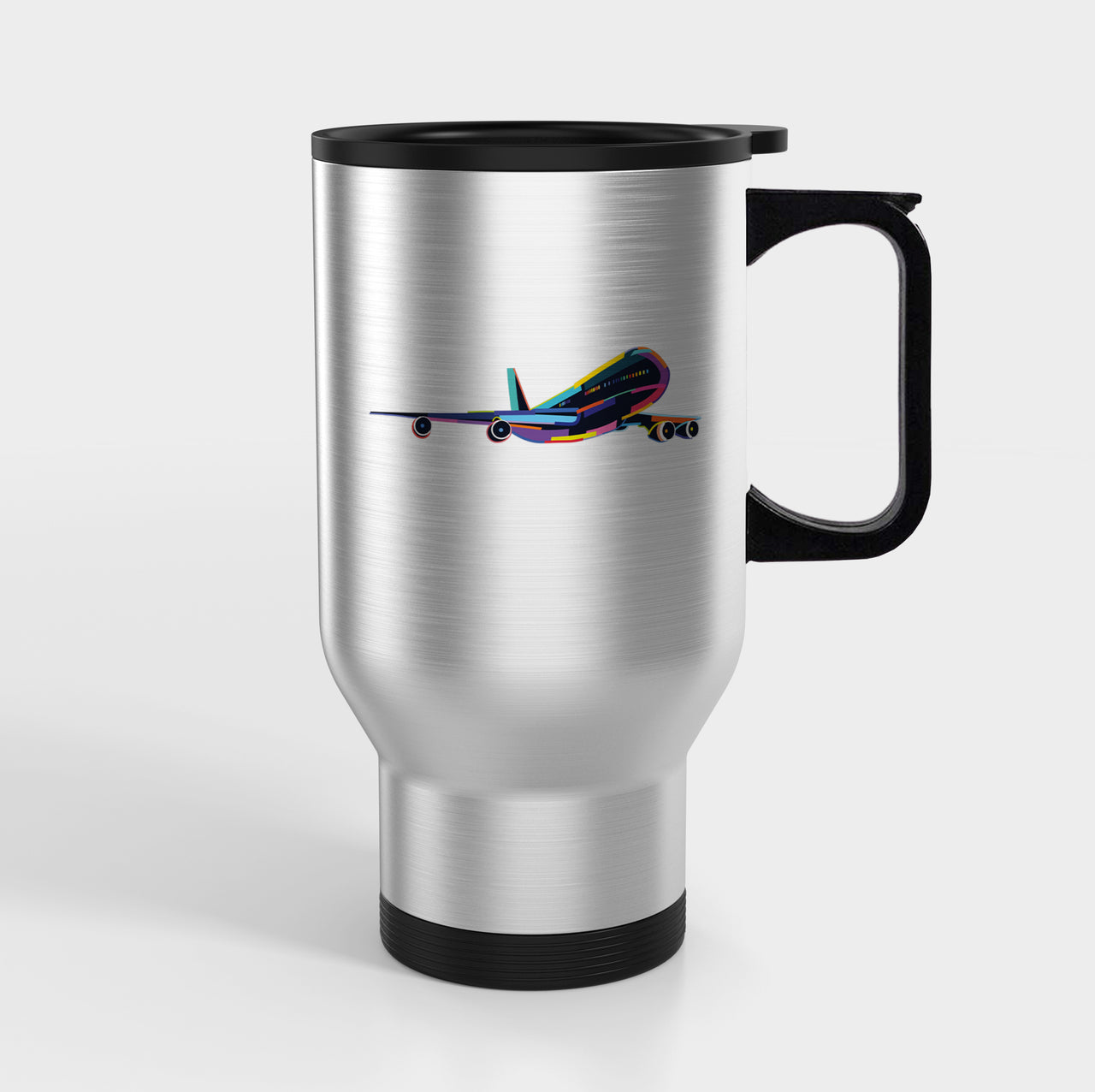 Multicolor Airplane Designed Travel Mugs (With Holder)