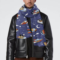 Thumbnail for Spaceship & Stars aviation design on soft silk blend scarf.
