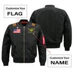 Custom Flag & Name with EPAULETTES (Special Badge) Designed Pilot Jackets